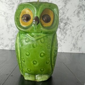 Vintage Green Owl Candle Figurine Unique Decor Retro Novelty Bird Collectible